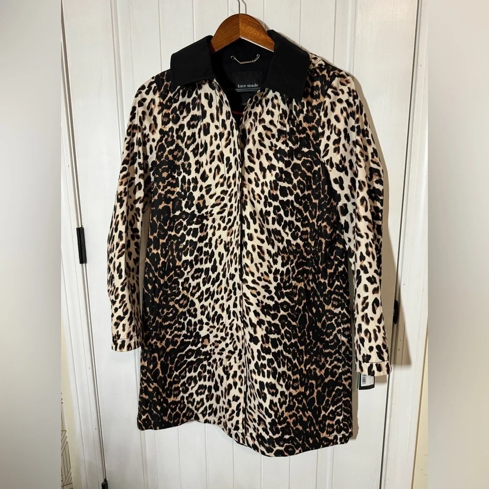 Kate Spade water resistant leopard print a-line raincoat